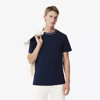 Мужская футболка Lacoste с воротником в полоску из эластичного хлопка