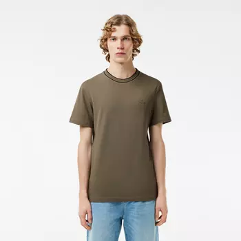 Мужская футболка Lacoste с воротником в полоску из эластичного хлопка