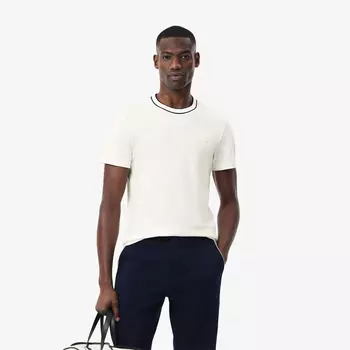 Мужская футболка Lacoste с воротником в полоску из эластичного хлопка