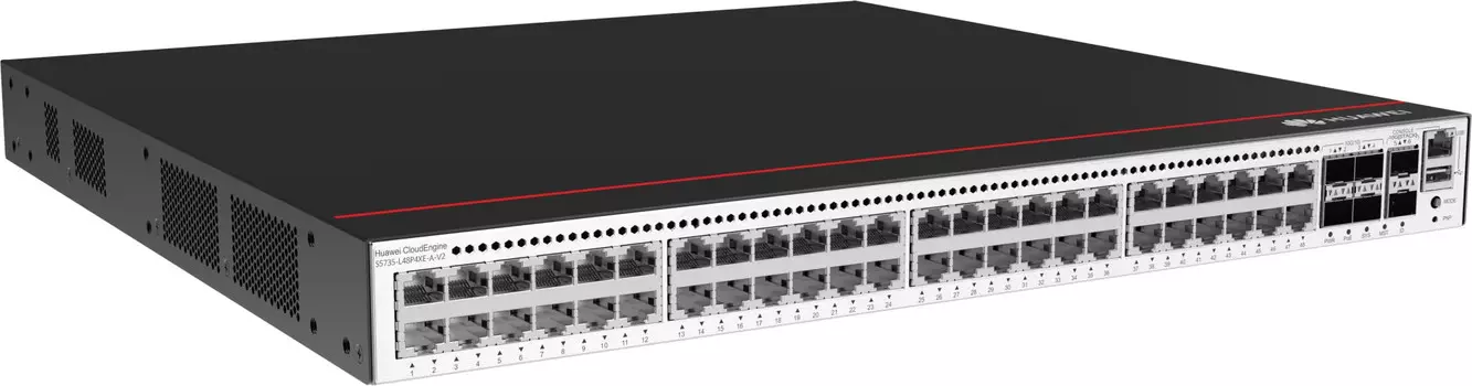 Коммутатор Huawei S5735-L48P4XE-A-V2 48*10/100/1000BASE-T ports, 4*10GE SFP+ ports, 2*12GE stack ports, PoE+, 1*AC power
