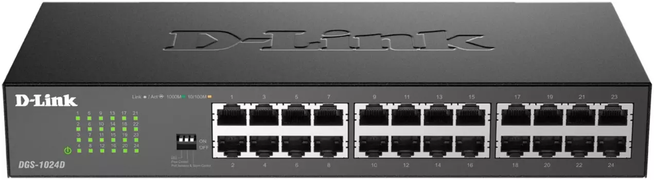 Коммутатор неуправляемый D-link DGS-1024D/J1A 24x1000Base-T, DIP-переключатель, защита от статического электричества до 1 кВ