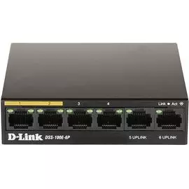 Коммутатор неуправляемый D-link DSS-100E-6P/A1A 6x10/100Base-TX (4 порта PoE 802.3af/at, PoEбюджет