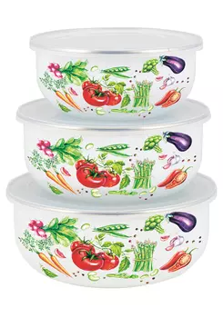 Набор эмалированных мисок с крышками, 3 шт.
