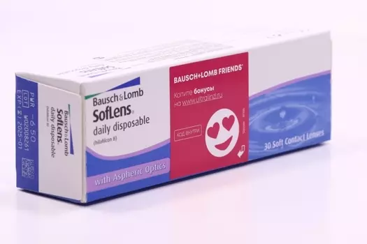 Линзы Bausch+Lomb Soflens Daily Disposable контактные R 8.6 D -6.50, 30 шт