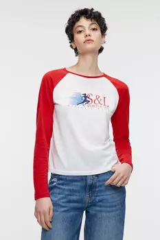 Лонгслив regular fit с контрастными рукавами реглан