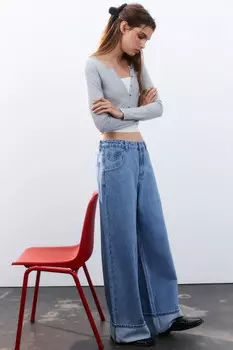 Джинсы baggy fit с подворотами