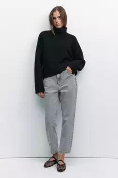 Джинсы mom fit свободные с ремнем из экокожи