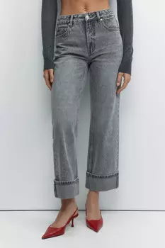 Джинсы straight fit прямые с широкими подворотами