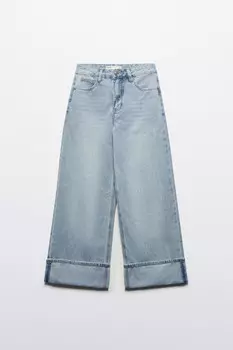Джинсы wide leg широкие с подворотами