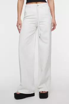 Джинсы wide leg широкие с поясом-шнурком в кулиске