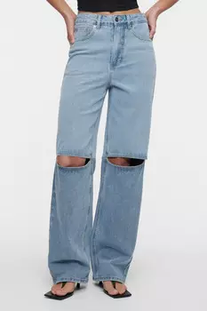 Джинсы wide leg широкие с разрезами на коленях