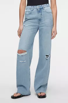 Джинсы wide leg широкие с рваными коленями
