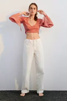 Джинсы wide leg широкие со средней посадкой
