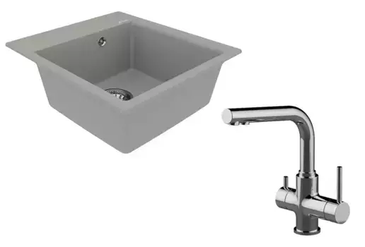 Мойка для кухни «Lemark» Hanka 450 и смеситель 9910009-LM3061C искусственный камень серый/хром