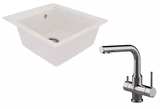 Мойка для кухни «Lemark» Hanka 450 и смеситель 9910010-LM3061C искусственный камень жасмин/хром