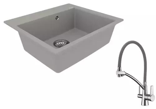 Мойка для кухни «Lemark» Hanka 570 и смеситель 9910015-LM3071C-Gray искусственный камень серый