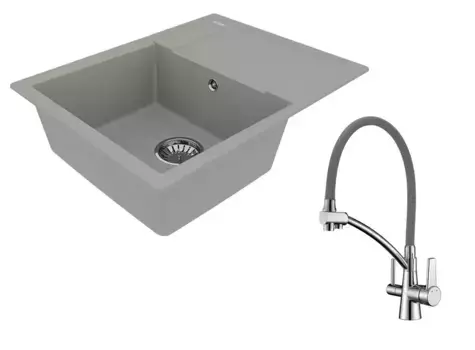 Мойка для кухни «Lemark» Imandra 640 и смеситель 9910021-LM3071C-Gray искусственный камень серый