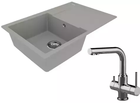 Мойка для кухни «Lemark» Imandra 760 и смеситель 9910027-LM3061C искусственный камень серый/хром
