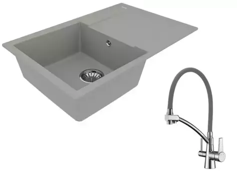 Мойка для кухни «Lemark» Imandra 760 и смеситель 9910027-LM3071C-Gray искусственный камень серый
