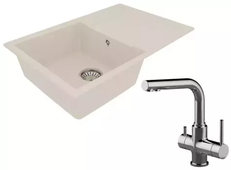 Мойка для кухни «Lemark» Imandra 760 и смеситель 9910030-LM3061C искусственный камень шампань/хром