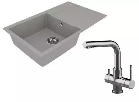 Мойка для кухни «Lemark» Imandra 840 и смеситель 9910033-LM3061C искусственный камень серый/хром