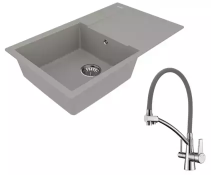 Мойка для кухни «Lemark» Imandra 840 и смеситель 9910033-LM3071C-Gray искусственный камень серый