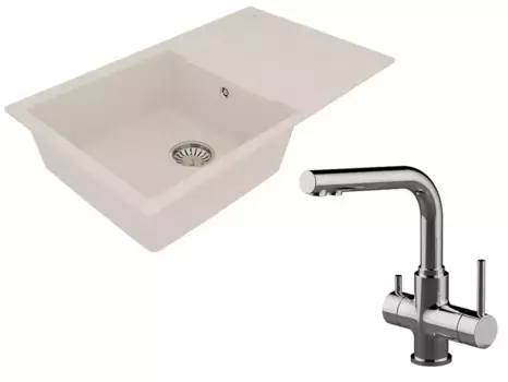 Мойка для кухни «Lemark» Imandra 840 и смеситель 9910036-LM3061C искусственный камень шампань/хром