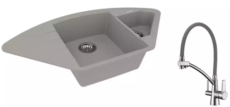 Мойка для кухни «Lemark» Irkana 980 и смеситель 9910045-LM3071C-Gray искусственный камень серый