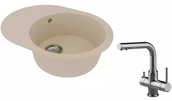 Мойка для кухни «Lemark» Lacha 620 и смеситель 9910050-LM3061C искусственный камень бежевый/хром