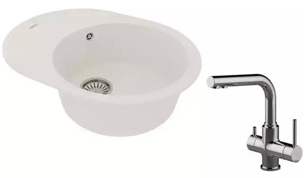 Мойка для кухни «Lemark» Lacha 620 и смеситель 9910052-LM3061C искусственный камень жасмин/хром