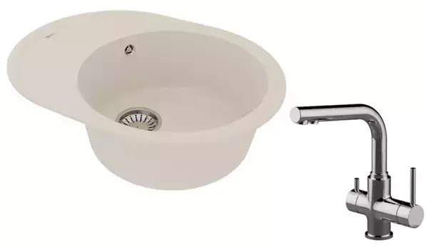 Мойка для кухни «Lemark» Lacha 620 и смеситель 9910054-LM3061C искусственный камень шампань/хром