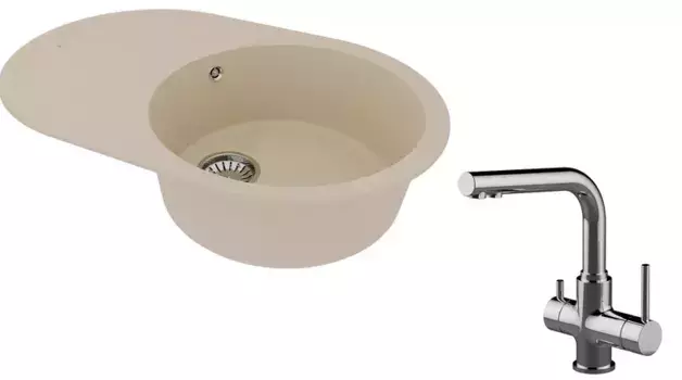 Мойка для кухни «Lemark» Lacha 760 и смеситель 9910056-LM3061C искусственный камень бежевый/хром