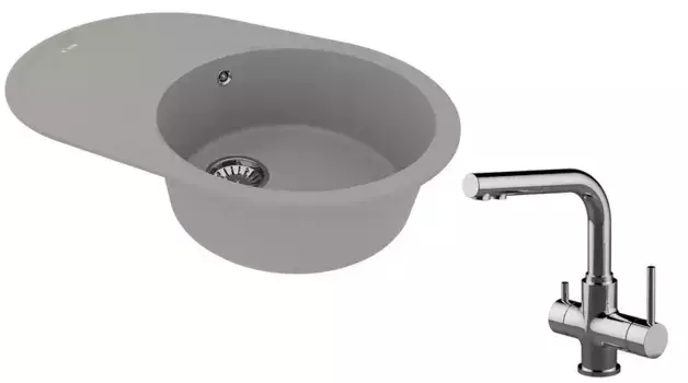 Мойка для кухни «Lemark» Lacha 760 и смеситель 9910057-LM3061C искусственный камень серый/хром