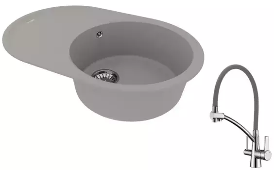 Мойка для кухни «Lemark» Lacha 760 и смеситель 9910057-LM3071C-Gray искусственный камень серый