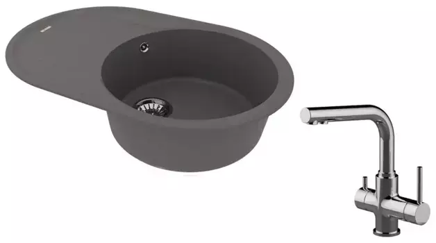 Мойка для кухни «Lemark» Lacha 760 и смеситель 9910059-LM3061C искусственный камень серый шелк/хром