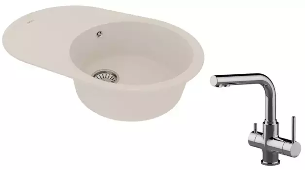 Мойка для кухни «Lemark» Lacha 760 и смеситель 9910060-LM3061C искусственный камень шампань/хром