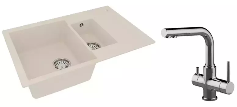 Мойка для кухни «Lemark» Ramza 760 и смеситель 9910042-LM3061C искусственный камень шампань