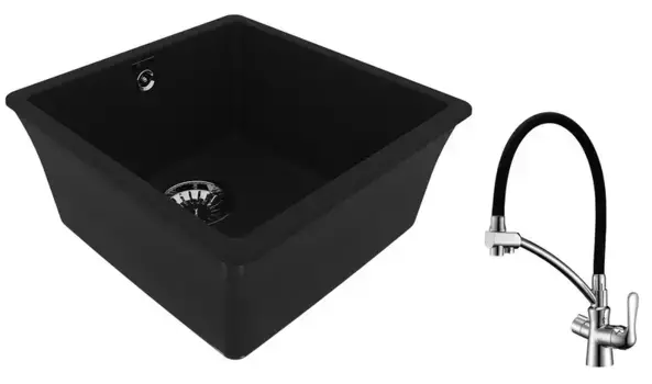Мойка для кухни «Lemark» Sinara 400-U и смеситель 9910061-LM3070C искусственный камень антрацит