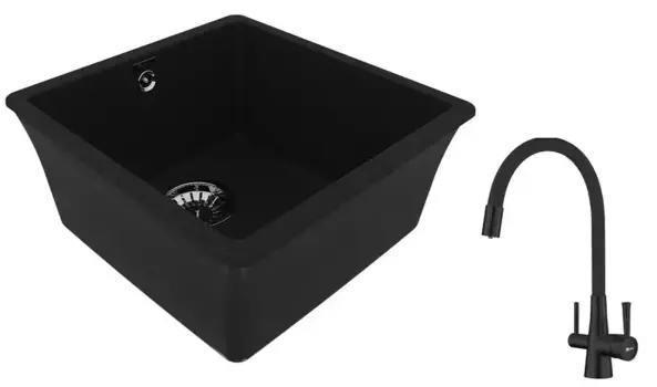 Мойка для кухни «Lemark» Sinara 400-U и смеситель 9910061-LM3075BL искусственный камень антрацит