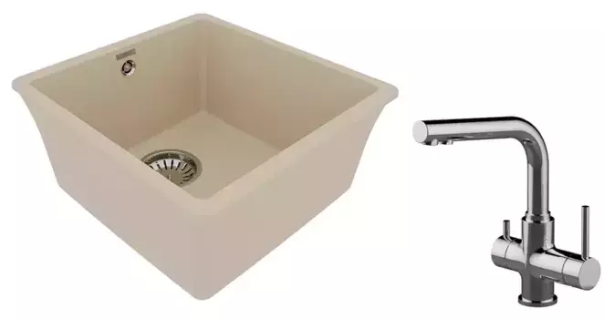Мойка для кухни «Lemark» Sinara 400-U и смеситель 9910062-LM3061C искусственный камень бежевый/хром