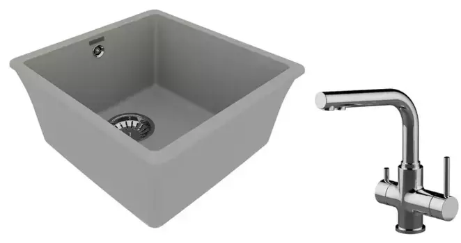 Мойка для кухни «Lemark» Sinara 400-U и смеситель 9910063-LM3061C искусственный камень серый/хром