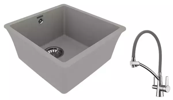 Мойка для кухни «Lemark» Sinara 400-U и смеситель 9910063-LM3071C-Gray искусственный камень серый