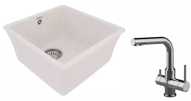Мойка для кухни «Lemark» Sinara 400-U и смеситель 9910064-LM3061C искусственный камень жасмин/хром