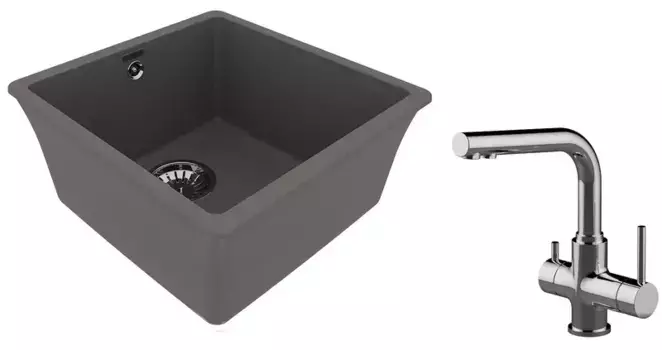 Мойка для кухни «Lemark» Sinara 400-U и смеситель 9910065-LM3061C искусственный камень серый шелк/хром