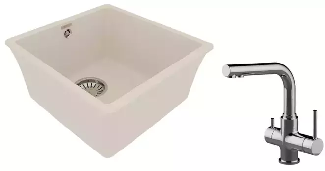 Мойка для кухни «Lemark» Sinara 400-U и смеситель 9910066-LM3061C искусственный камень шампань/хром