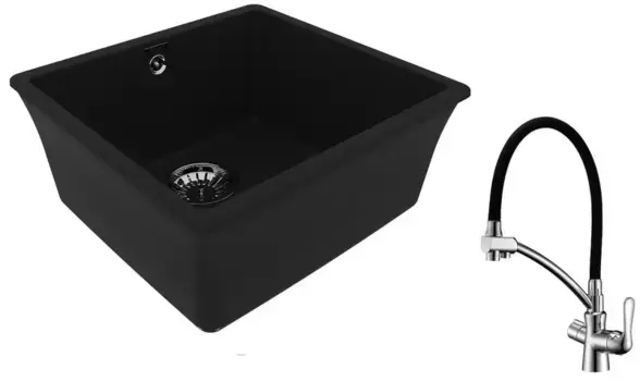 Мойка для кухни «Lemark» Sinara 440-U и смеситель 9910067-LM3070C искусственный камень антрацит