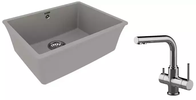 Мойка для кухни «Lemark» Sinara 540-U и смеситель 9910075-LM3061C искусственный камень серый/хром