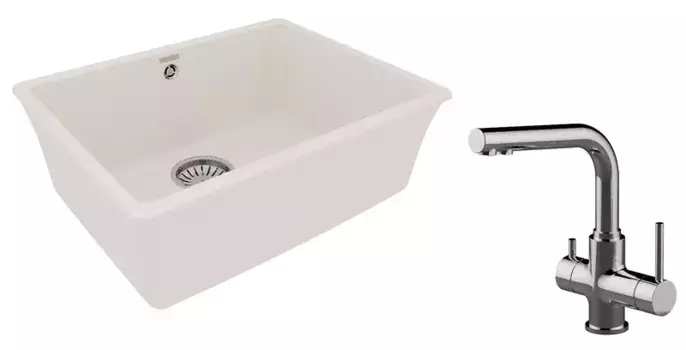 Мойка для кухни «Lemark» Sinara 540-U и смеситель 9910076-LM3061C искусственный камень жасмин/хром