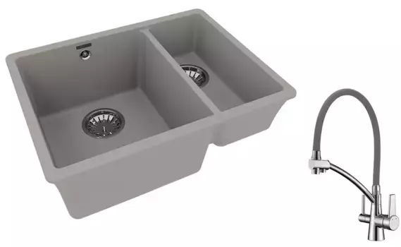 Мойка для кухни «Lemark» Sinara 550.2-U и смеситель 9910081-LM3071C-Gray искусственный камень серый