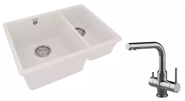 Мойка для кухни «Lemark» Sinara 550.2-U и смеситель 9910082-LM3061C искусственный камень жасмин/хром